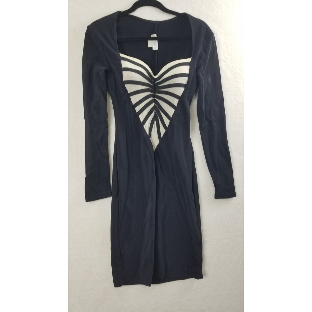 Sheath Dress Lew Magram Collection Black‎ White Striped Bust Long Sleeve W M